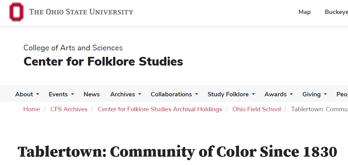 Tablertown: Community Of Color Since 1830 – OSU Center for Folklore Studies